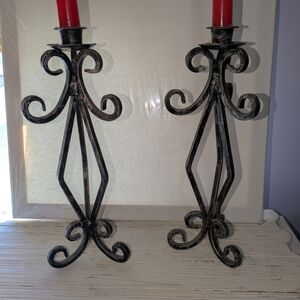 Vintage Scrollwork Candle Holders in Distressed Black